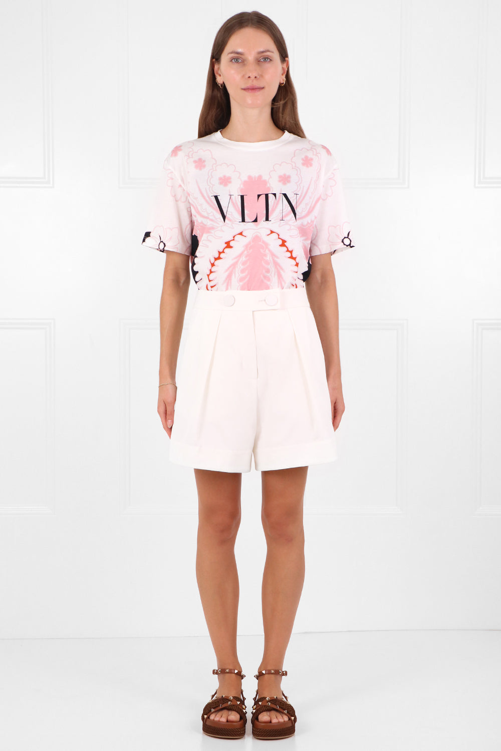 VALENTINO RTW TROPICAL PRINT T-SHIRT S/S BLACK/PINK