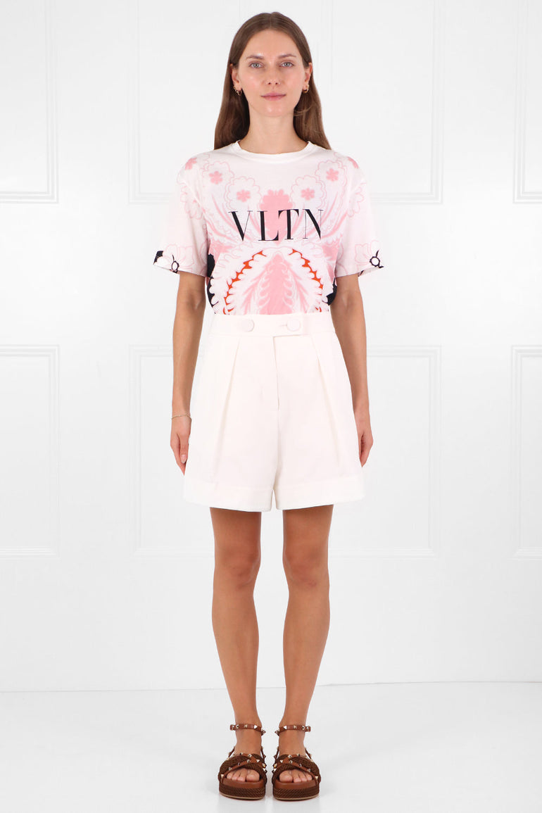 VALENTINO RTW TROPICAL PRINT T-SHIRT S/S BLACK/PINK