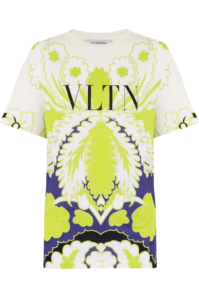 VALENTINO RTW TROPICAL PRINT T-SHIRT S/S LIME