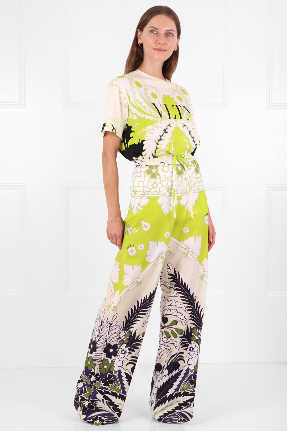 VALENTINO RTW TROPICAL PRINT T-SHIRT S/S LIME