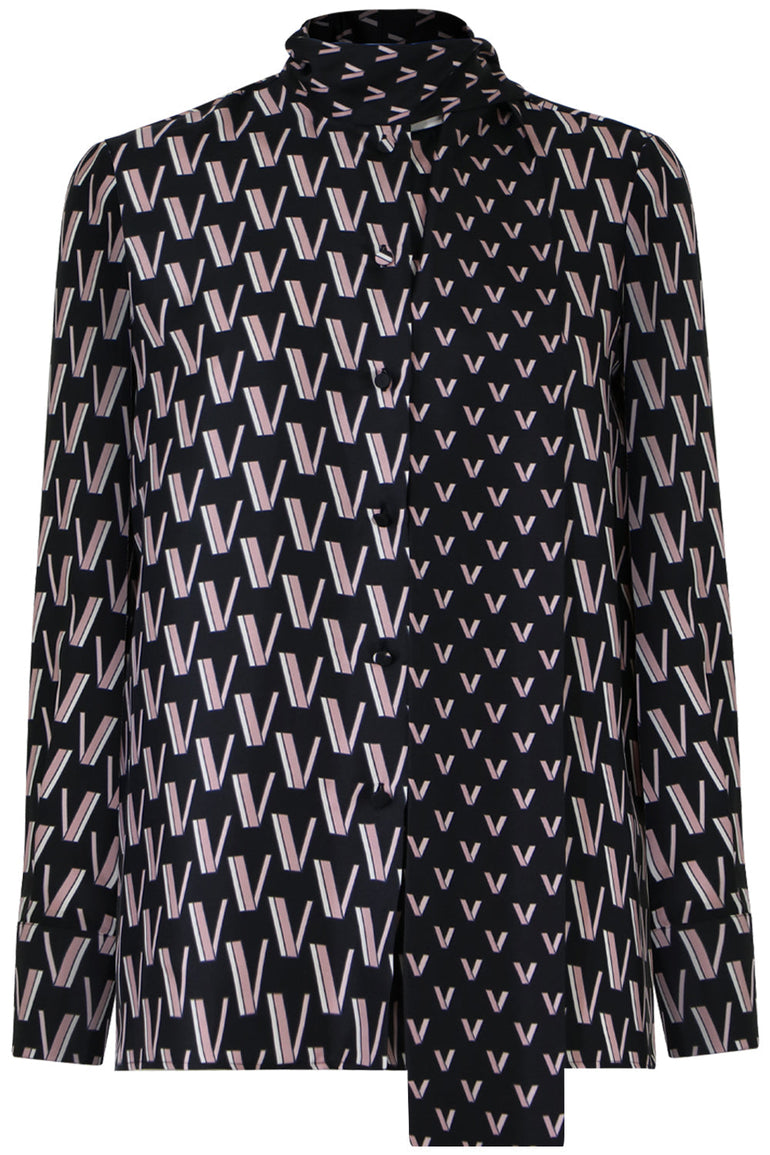 VALENTINO RTW V LOGO BUTTON UP BLOUSE L/S BLACK