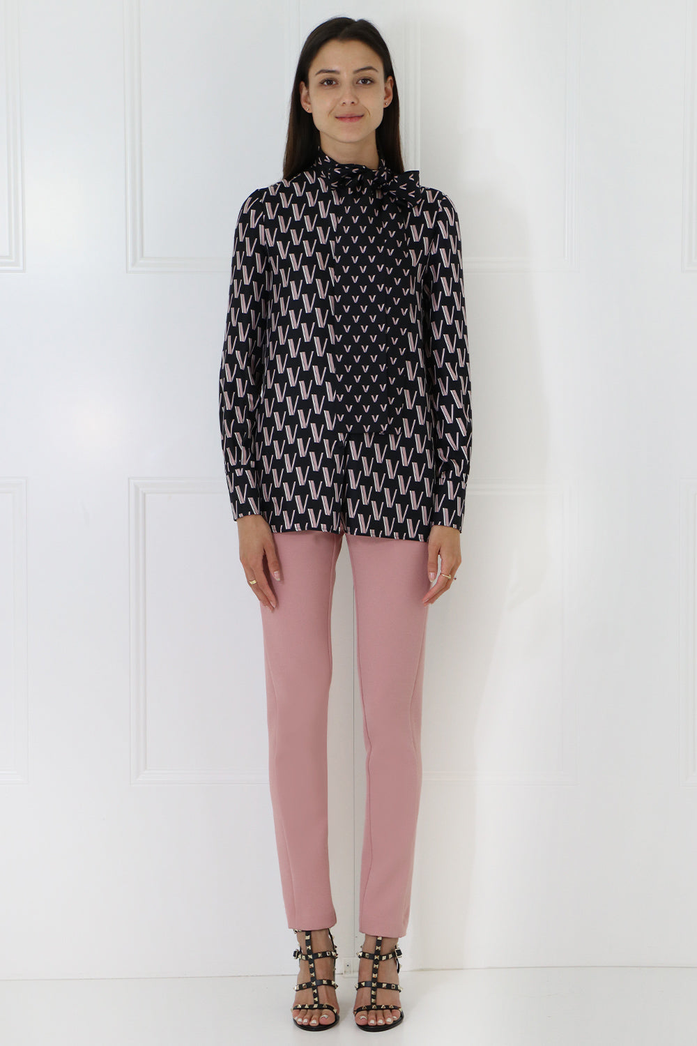 VALENTINO RTW V LOGO BUTTON UP BLOUSE L/S BLACK
