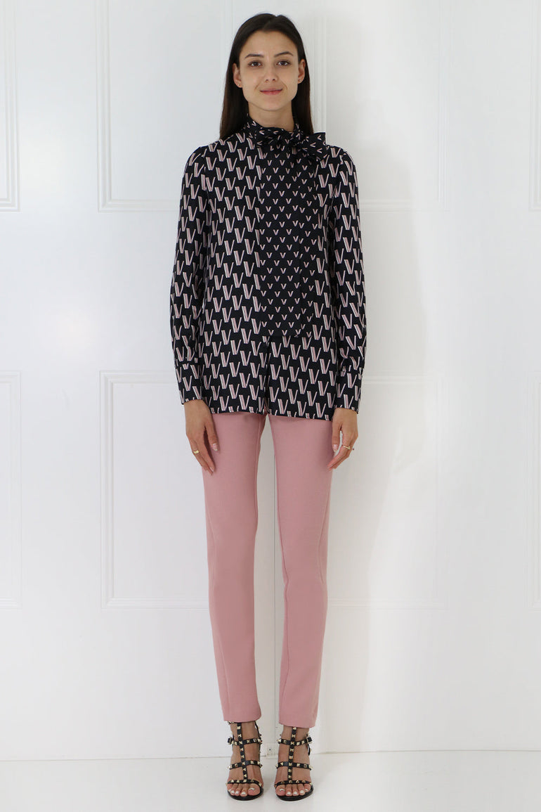 VALENTINO RTW V LOGO BUTTON UP BLOUSE L/S BLACK
