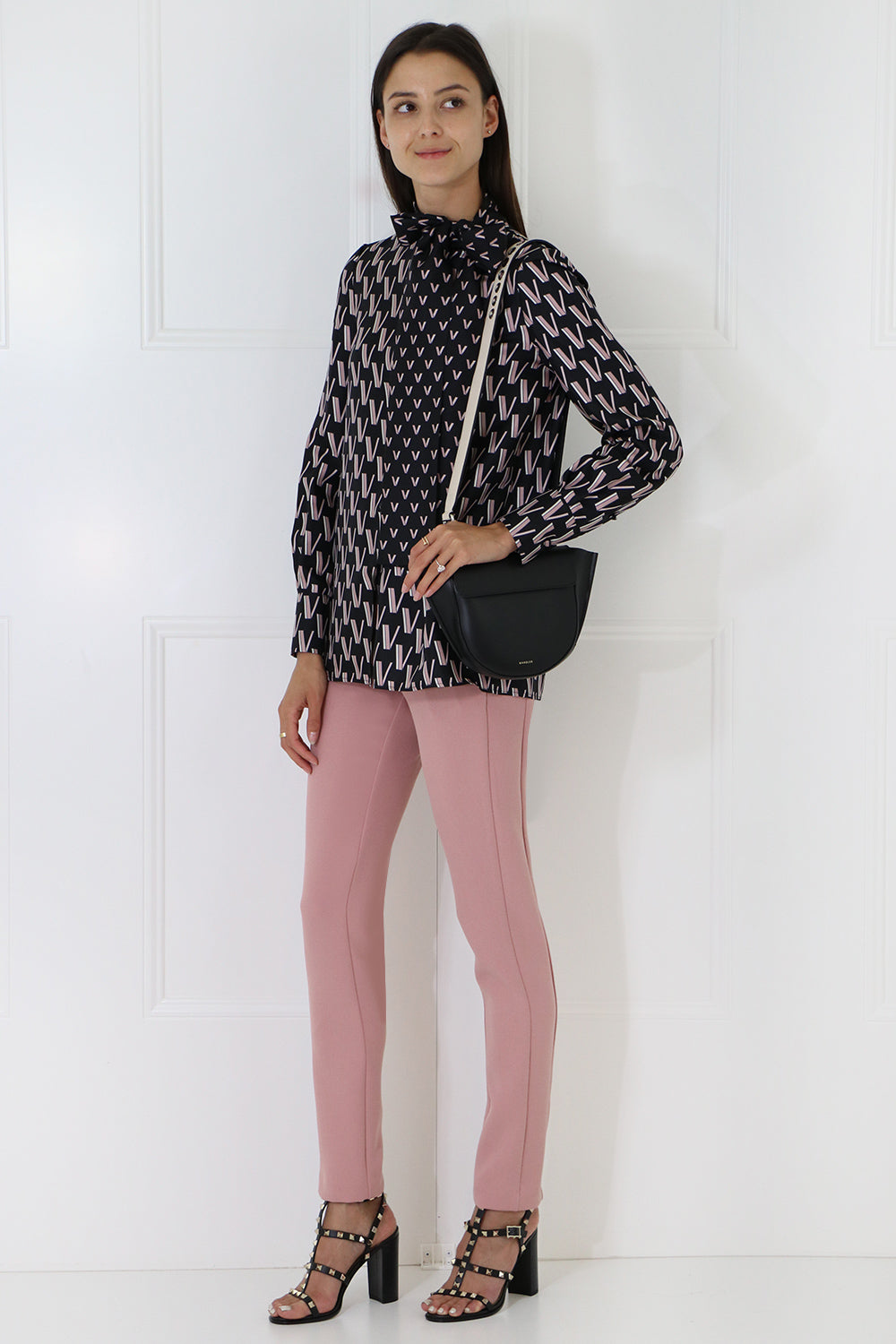 VALENTINO RTW V LOGO BUTTON UP BLOUSE L/S BLACK