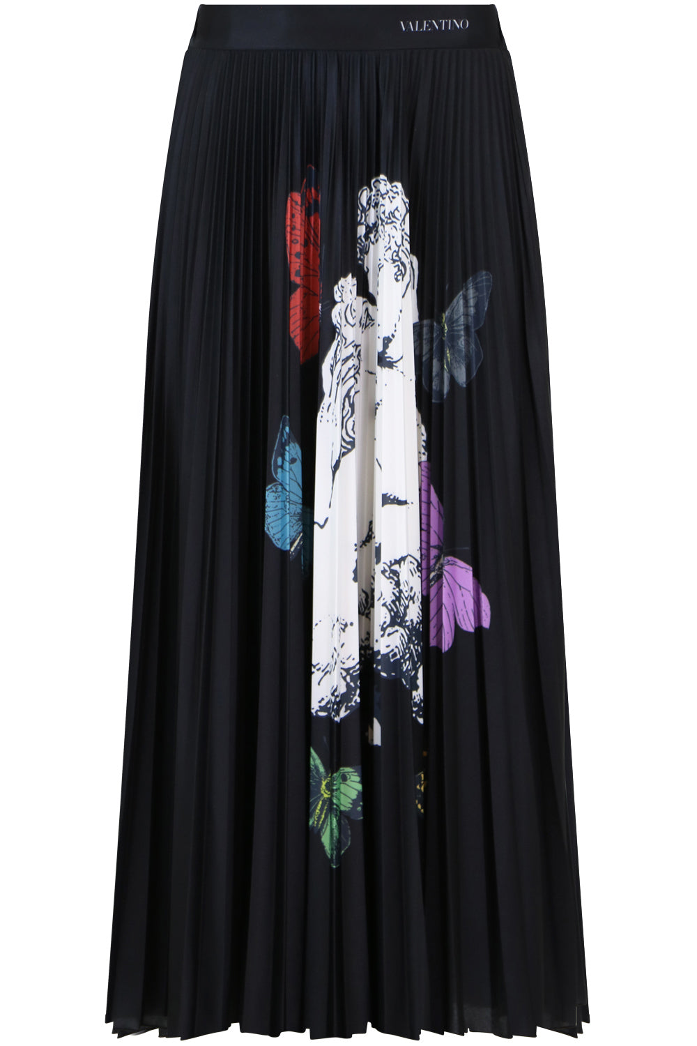 VALENTINO RTW X UNDERCOVER BUTTERFLY PRINT PLEATED SKIRT BLACK