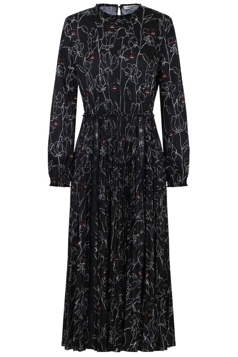 VALENTINO RTW X UNDERCOVER FLORAL PRINT DRESS L/S BLACK