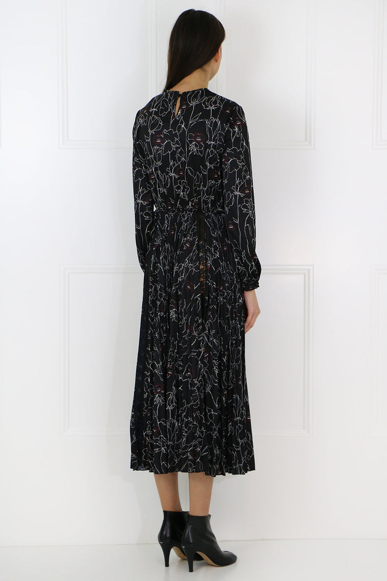 VALENTINO RTW X UNDERCOVER FLORAL PRINT DRESS L/S BLACK