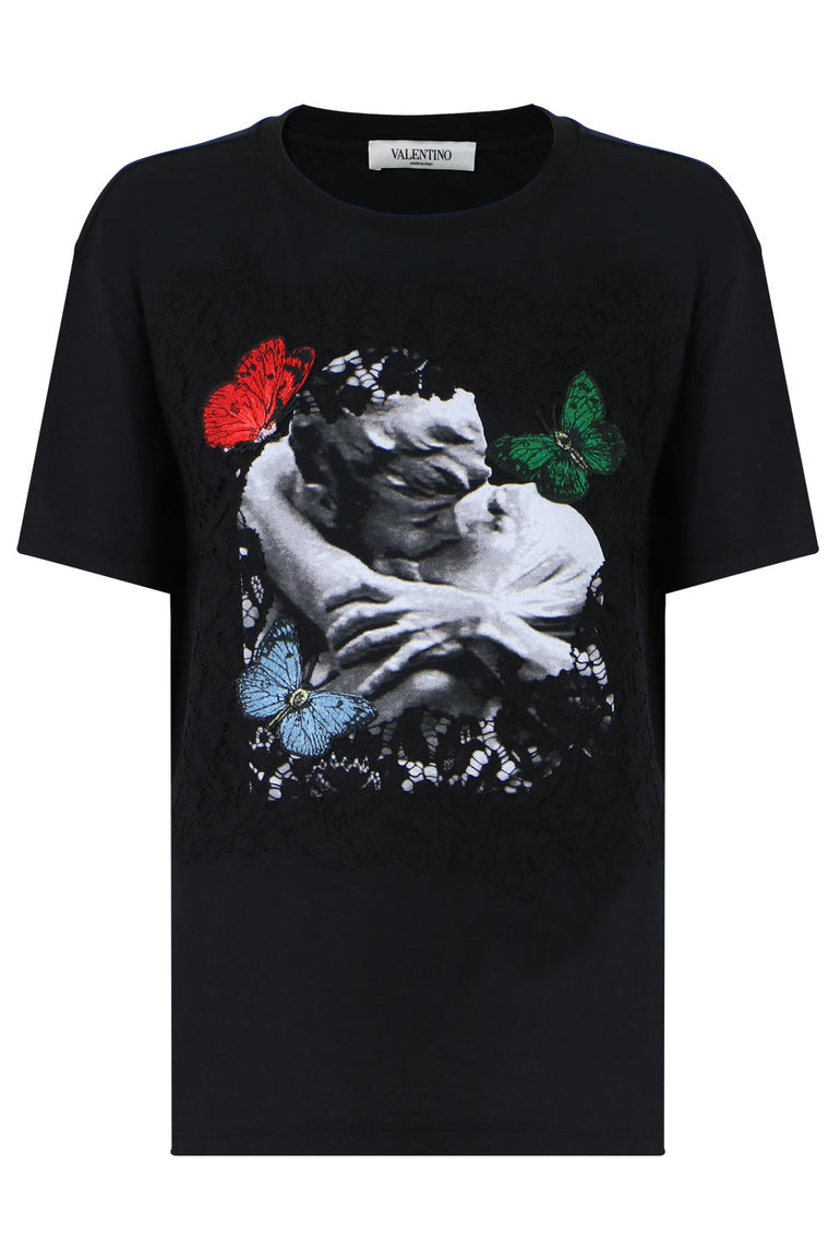 VALENTINO RTW X UNDERCOVER LACE BUTTERFLY T-SHIRT S/S BLACK