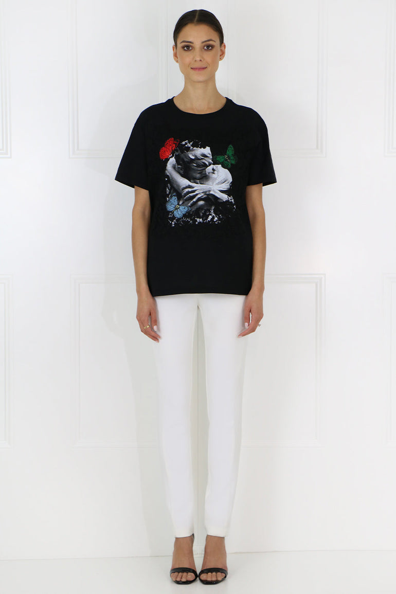 VALENTINO RTW X UNDERCOVER LACE BUTTERFLY T-SHIRT S/S BLACK