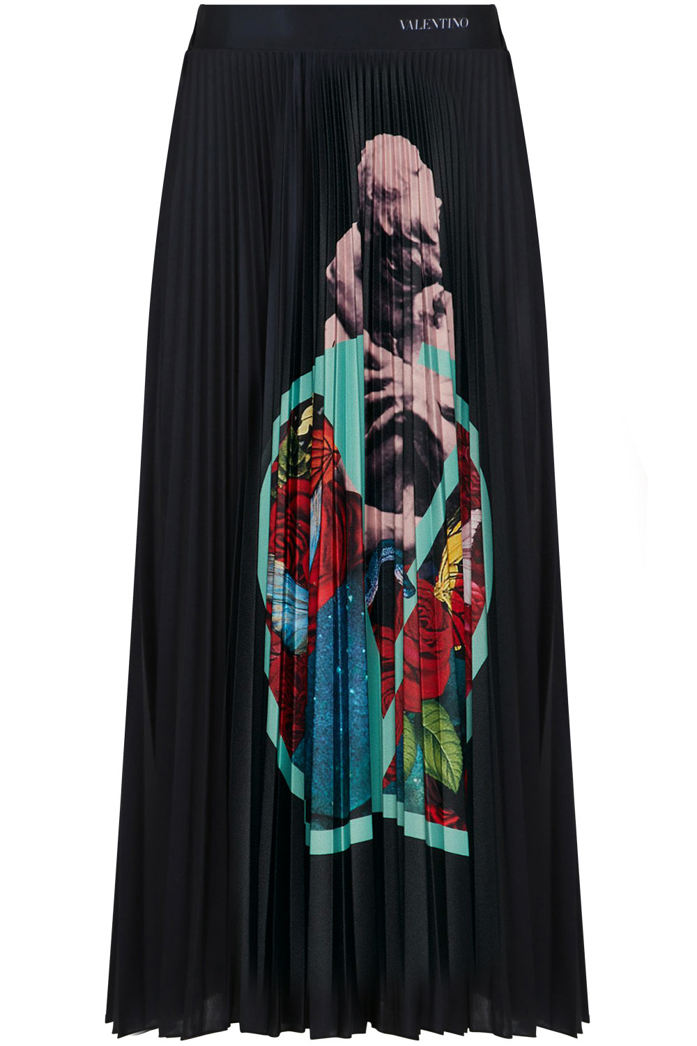 VALENTINO RTW X UNDERCOVER ROSE PRINT PLEATED SKIRT BLACK