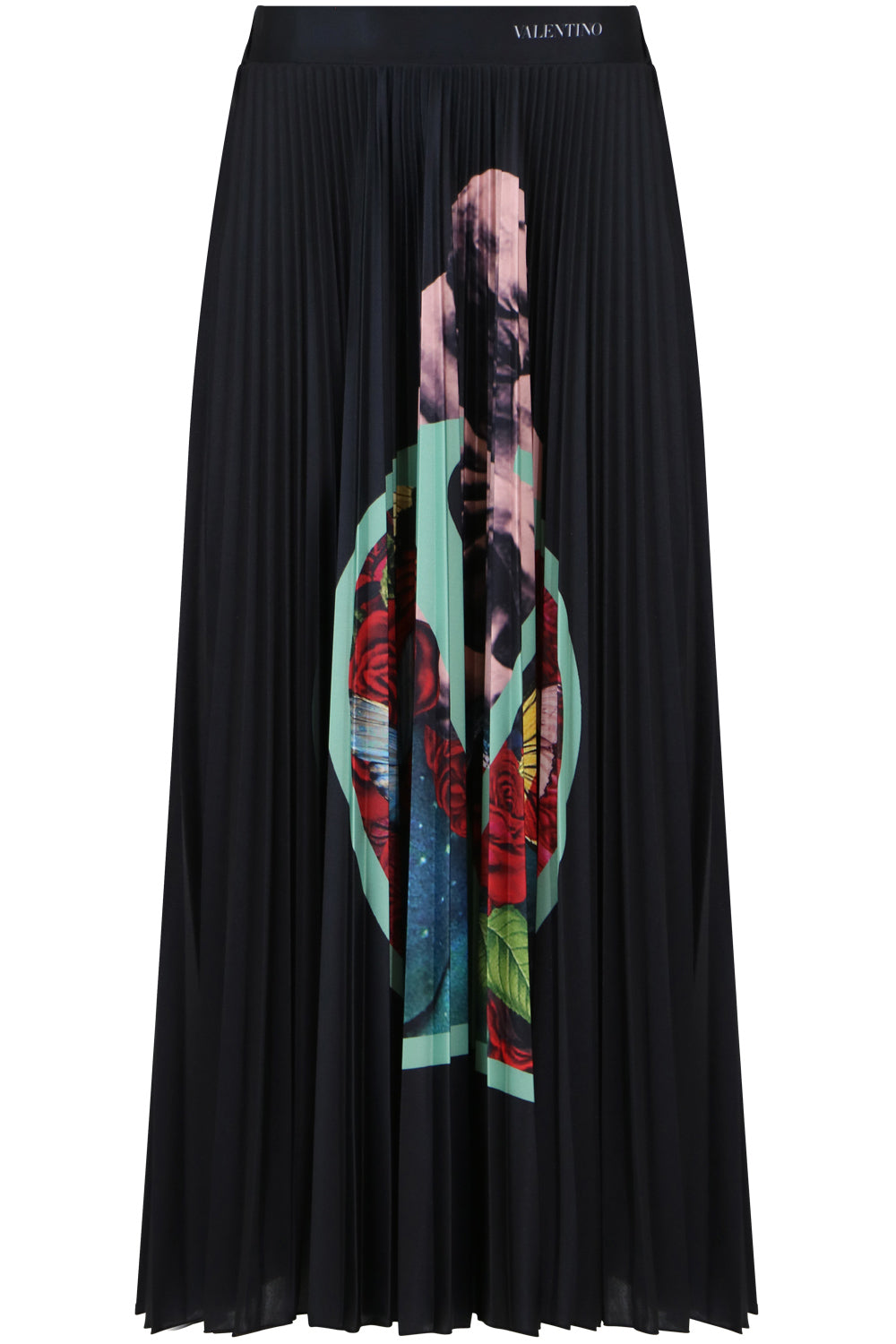 VALENTINO RTW X UNDERCOVER ROSE PRINT PLEATED SKIRT BLACK
