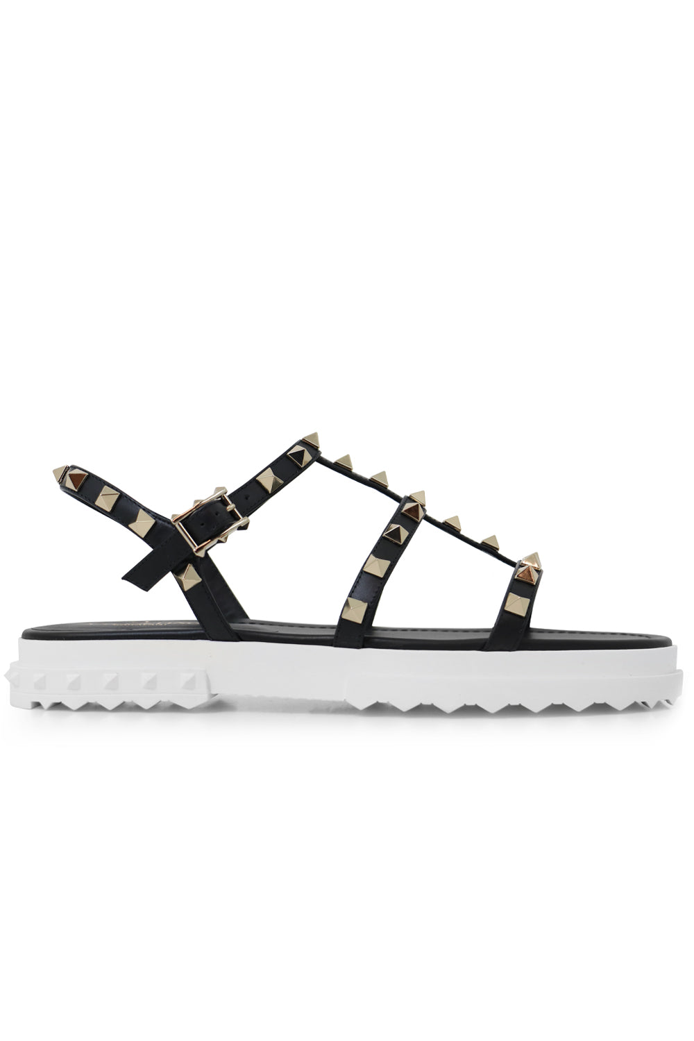 VALENTINO SHOES CHUNKY ROCKSTUD THREE STRAP SANDAL BLACK/WHITE