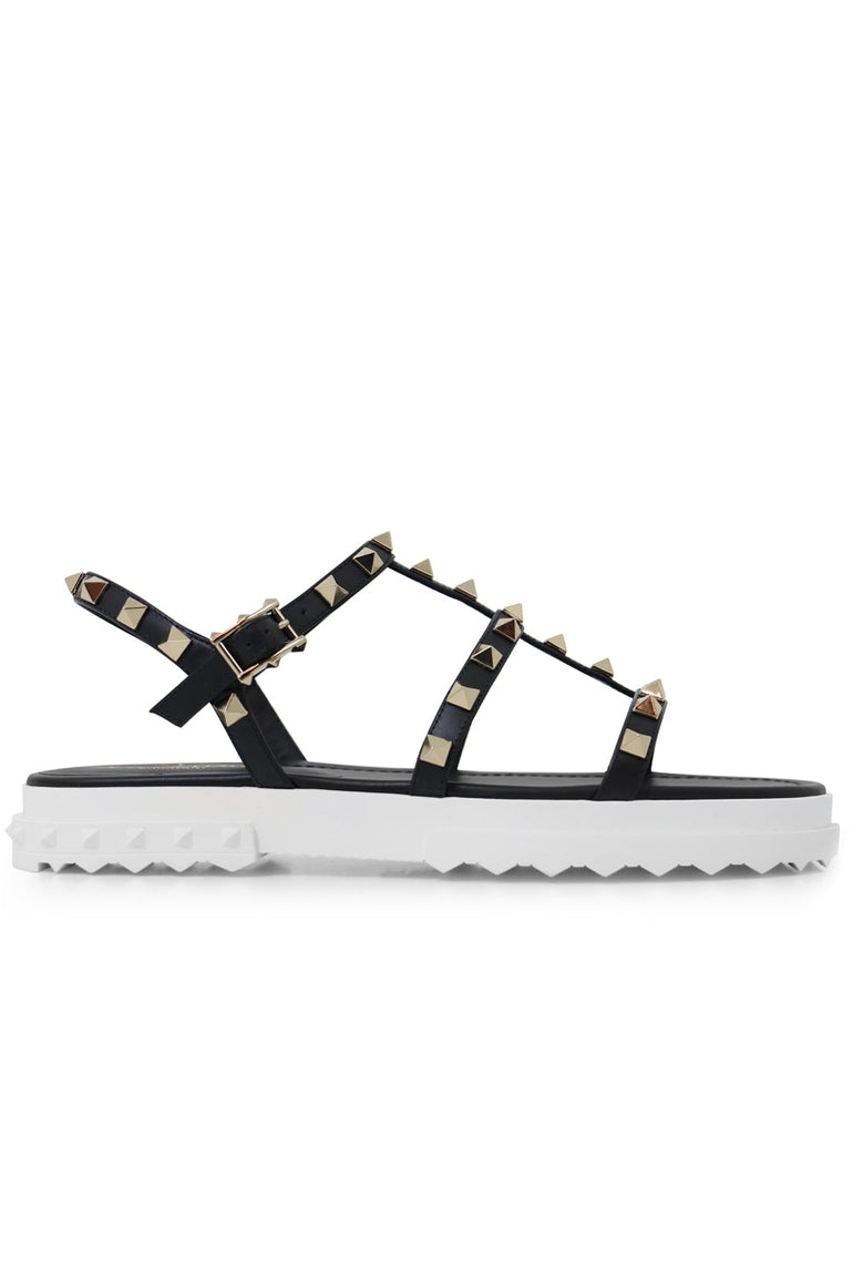 VALENTINO SHOES CHUNKY ROCKSTUD THREE STRAP SANDAL BLACK/WHITE