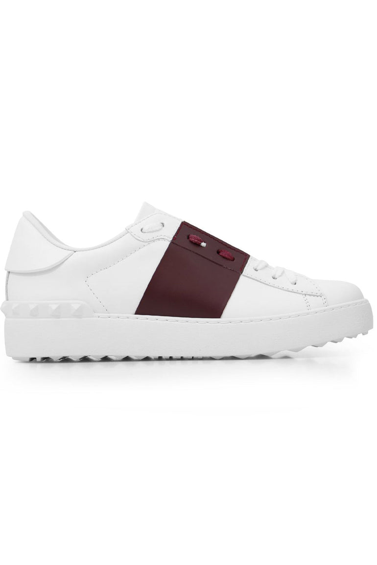 VALENTINO SHOES OPEN SNEAKER WITH LACES AND LEATHER STRIPE WHITE/RUBINO
