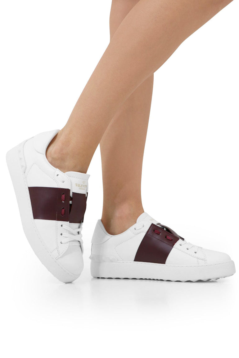 VALENTINO SHOES OPEN SNEAKER WITH LACES AND LEATHER STRIPE WHITE/RUBINO