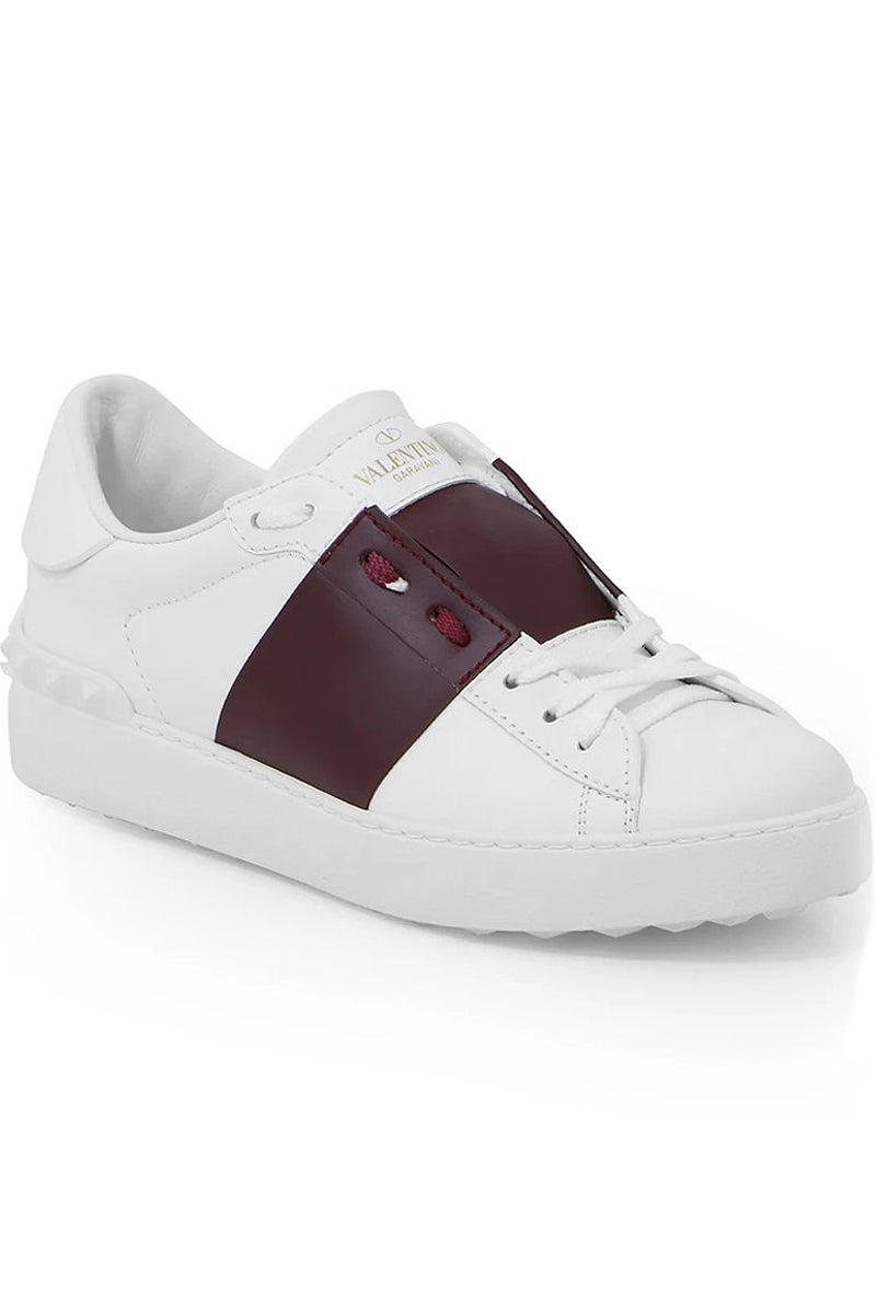 VALENTINO SHOES OPEN SNEAKER WITH LACES AND LEATHER STRIPE WHITE/RUBINO