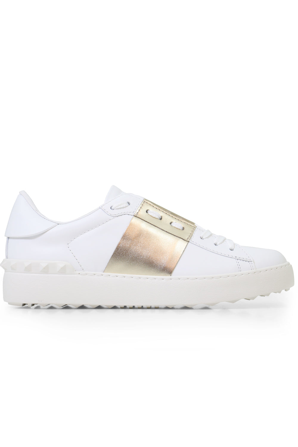 VALENTINO SHOES OPEN SNEAKER WITH LACES AND METALLIC STRIPE WHITE/GOLD