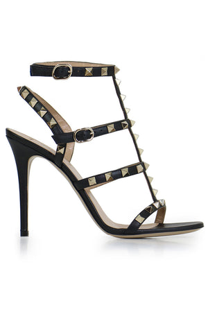 VALENTINO SHOES ROCKSTUD FOUR STRAP 105MM SANDAL | BLACK/GOLD