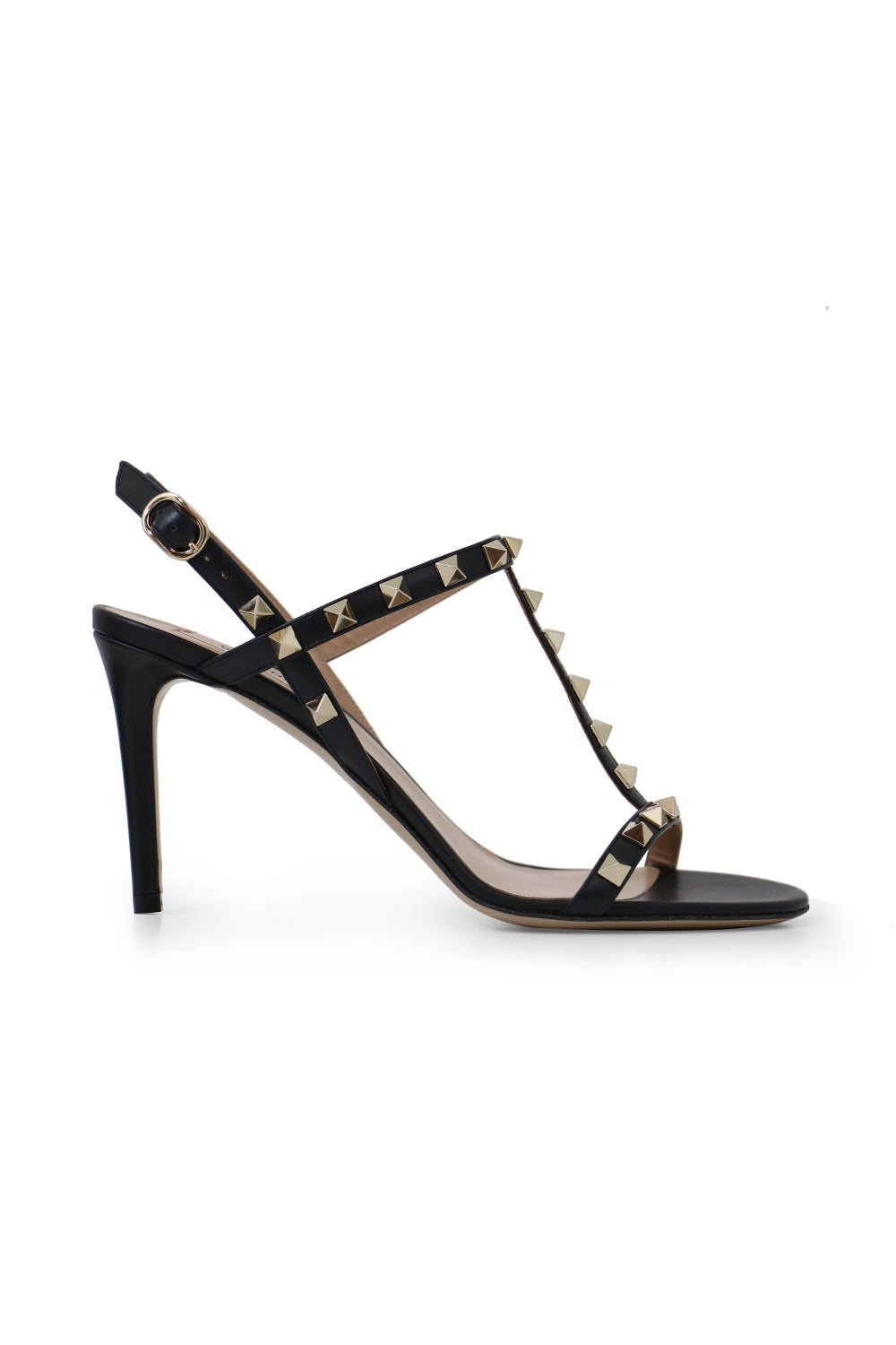 VALENTINO SHOES ROCKSTUD T-BAR SANDAL 85MM BLACK