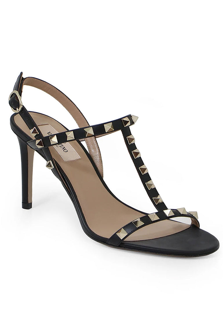 VALENTINO SHOES ROCKSTUD T-BAR SANDAL 85MM BLACK