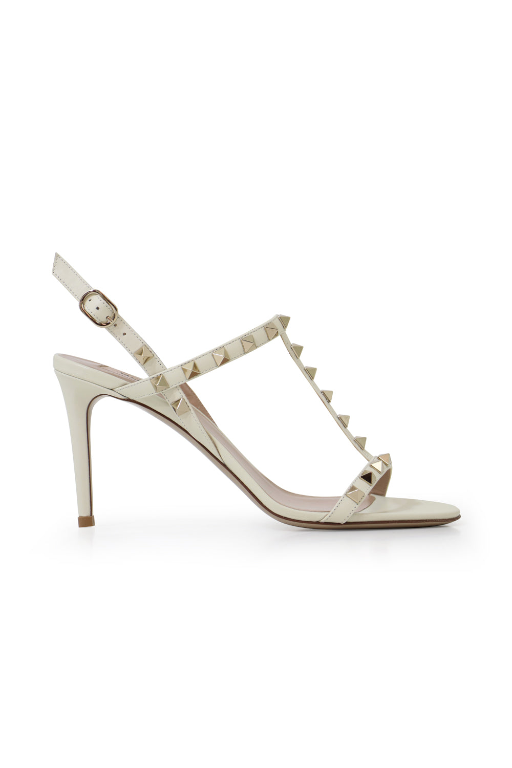 VALENTINO SHOES ROCKSTUD T-BAR SANDAL 85MM IVORY