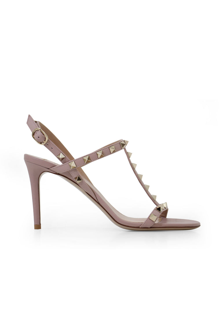 VALENTINO SHOES ROCKSTUD T-BAR SANDAL 85MM POUDRE