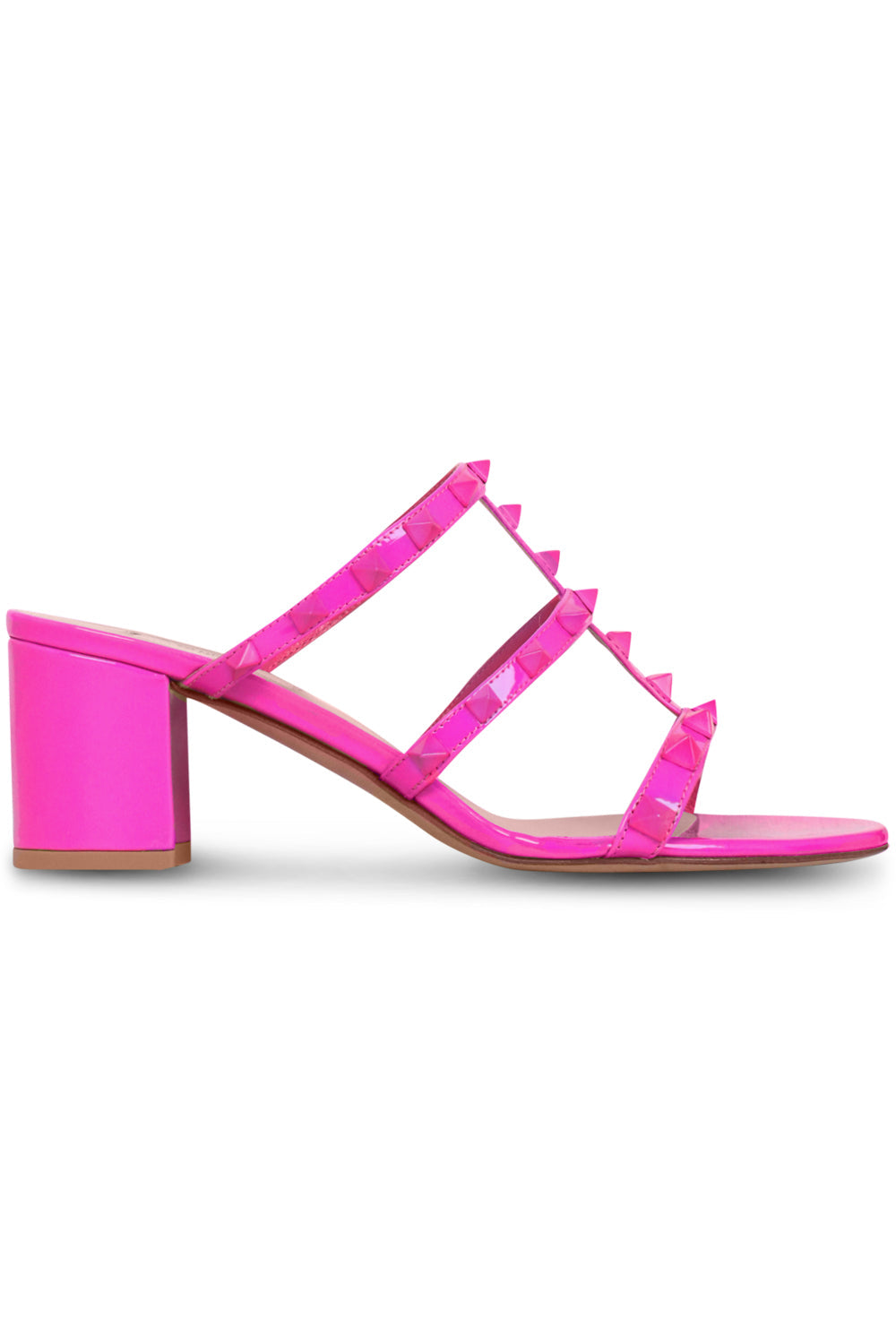 VALENTINO SHOES ROCKSTUD THREE STRAP PATENT 60MM MULE | PINK PP