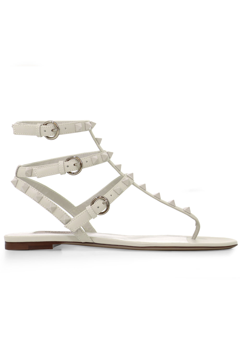 VALENTINO SHOES ROCKSTUD THREE STRAP THONG SANDAL IVORY