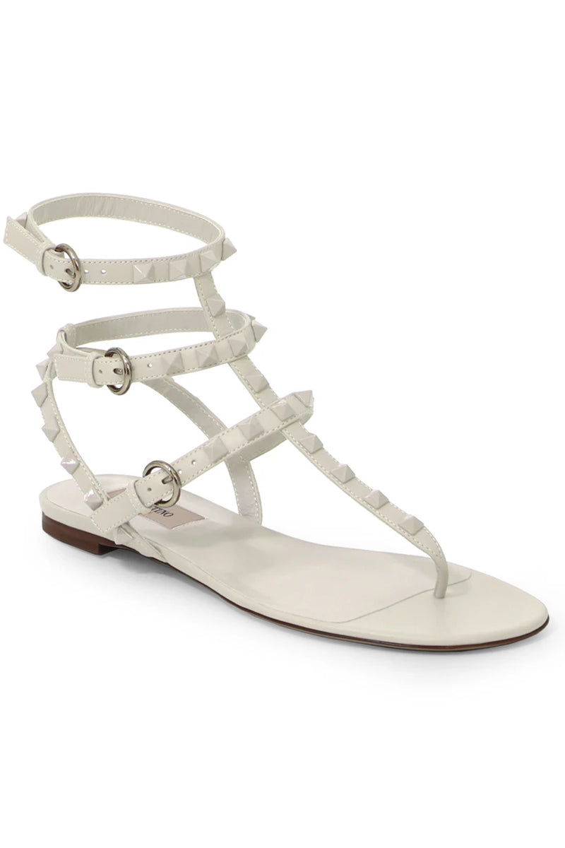 VALENTINO SHOES ROCKSTUD THREE STRAP THONG SANDAL IVORY
