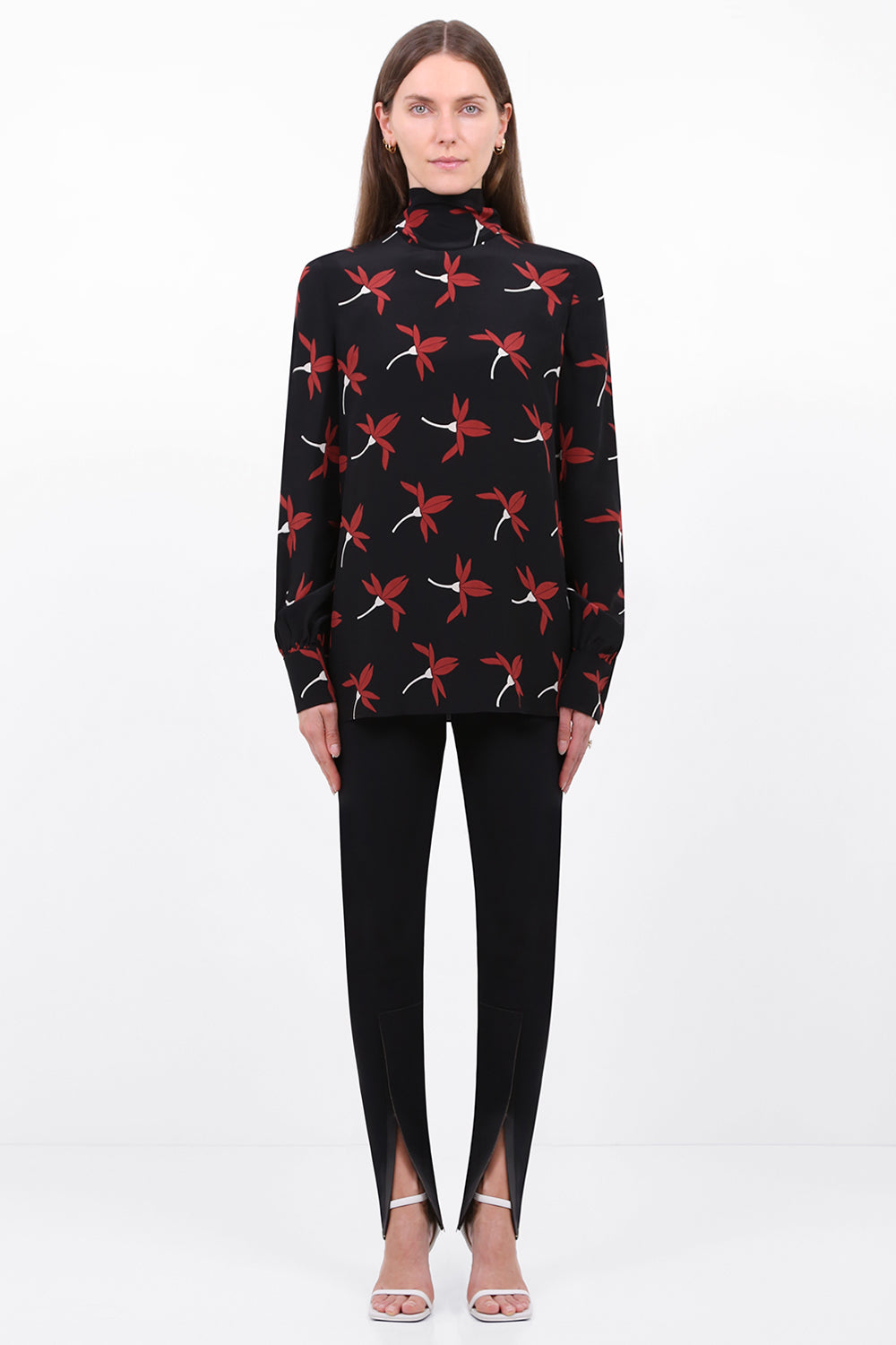VALENTINO TOPS FAIRY FLOWERS PRINT BLOUSE L/S BLACK/RED