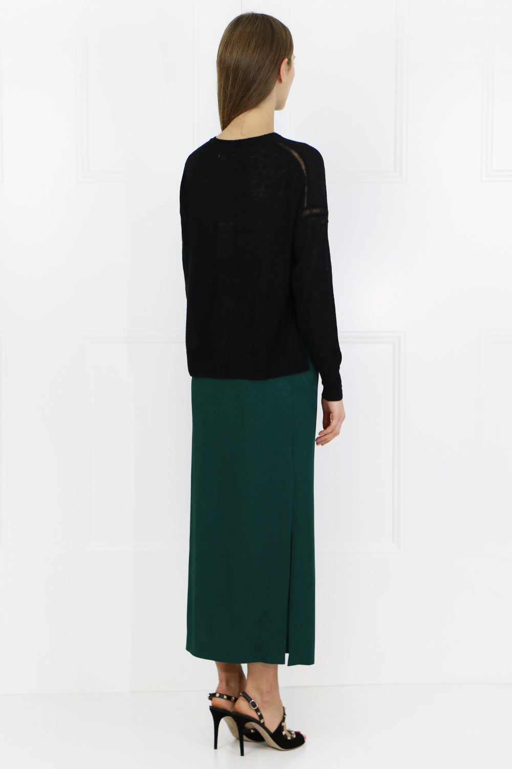 VILSHENKO RTW POPPY SIDE SPLIT SKIRT GREEN