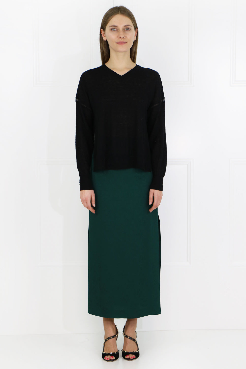 VILSHENKO RTW POPPY SIDE SPLIT SKIRT GREEN
