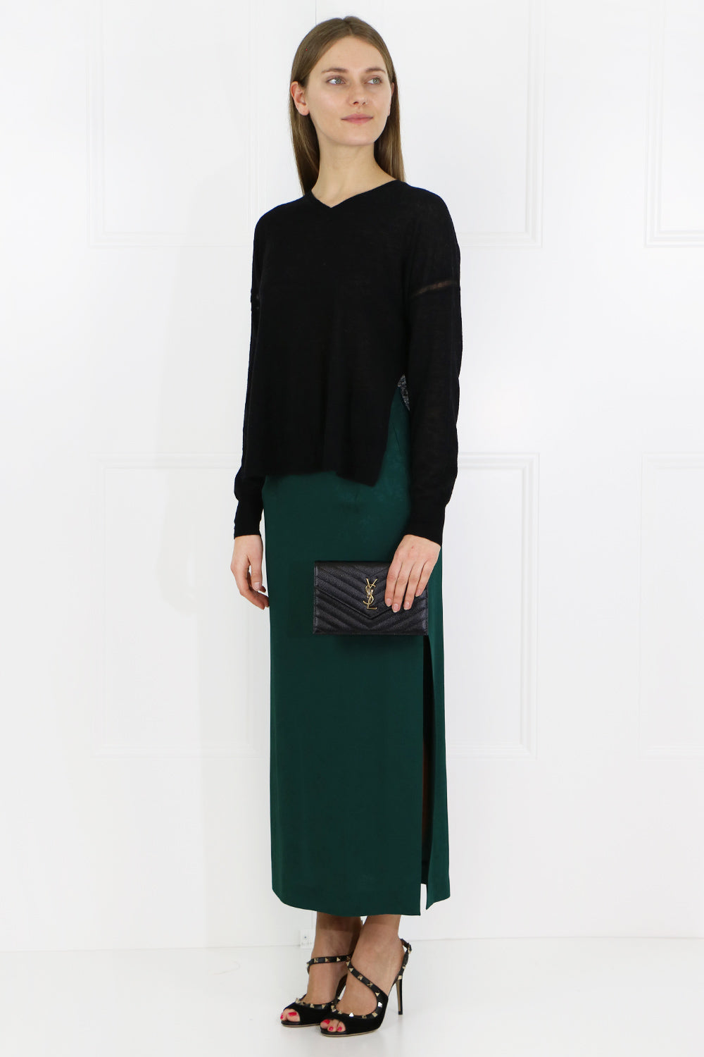VILSHENKO RTW POPPY SIDE SPLIT SKIRT GREEN