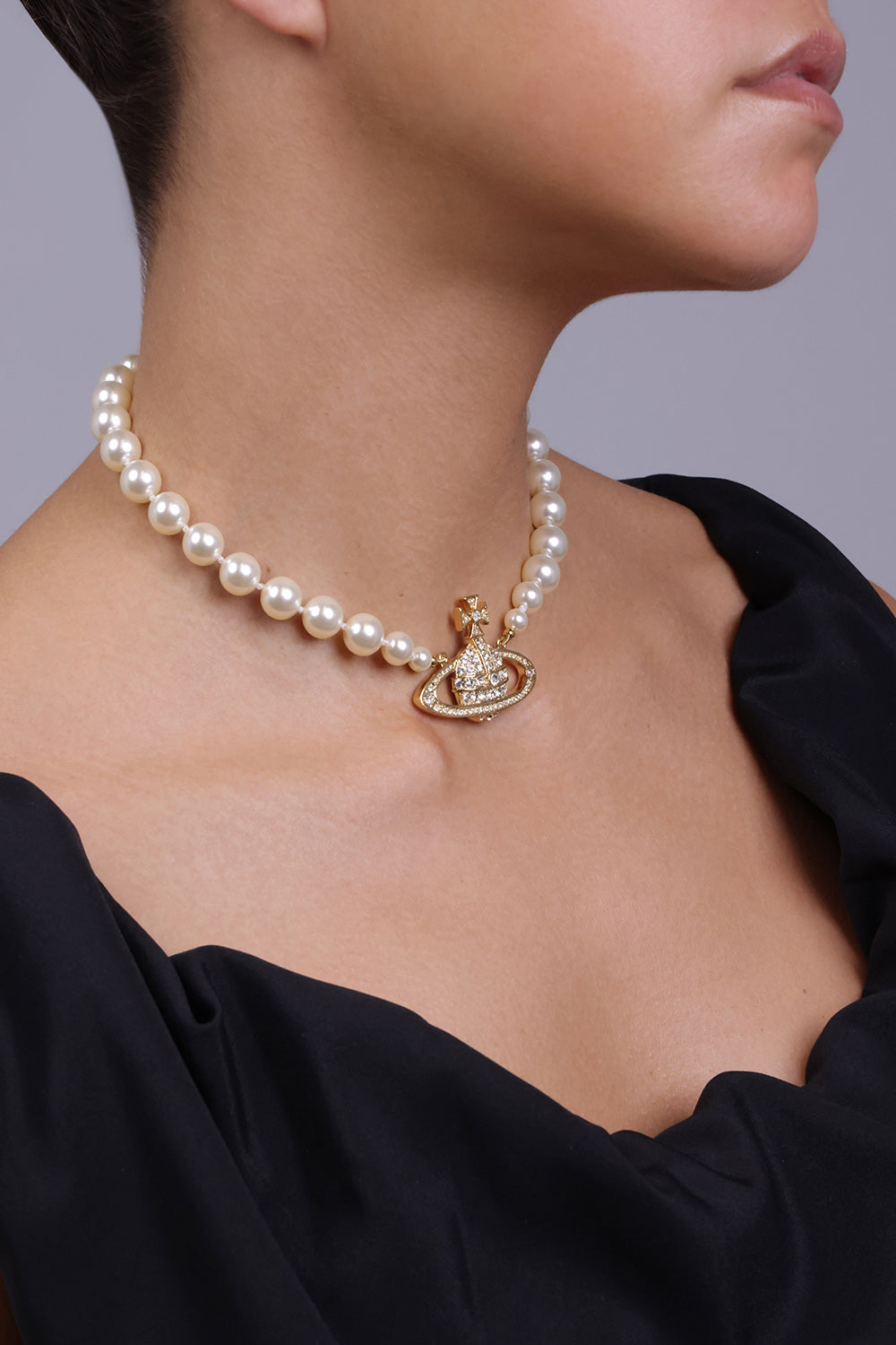 Vivienne Westwood Ladies Rose Tone Mini Bas Relief Pearl Choker - Jewellery  from Francis & Gaye Jewellers UK