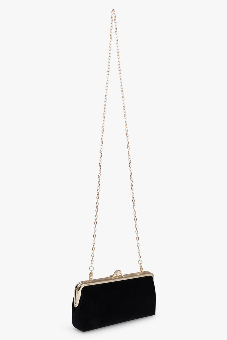 VIVIENNE WESTWOOD BAGS Black Embroidered Orb Double Frame Purse With Chain| Black/Gold
