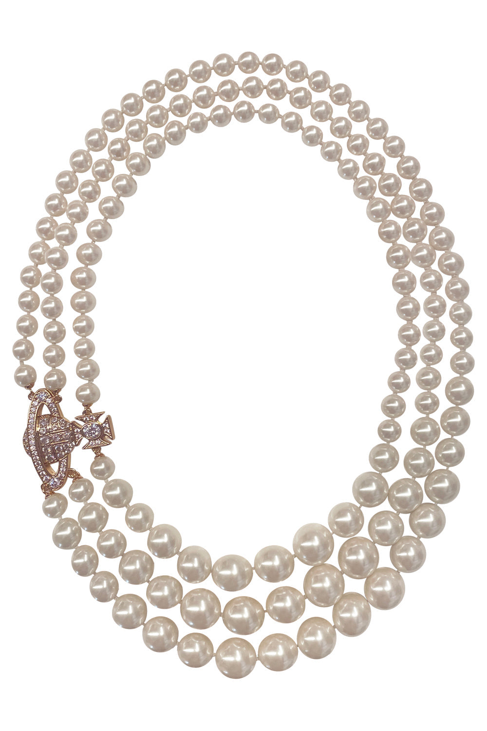 VIVIENNE WESTWOOD JEWELLERY Gold Graziella Three Row Pearl Necklace | Gold/Cream Rose Pearl