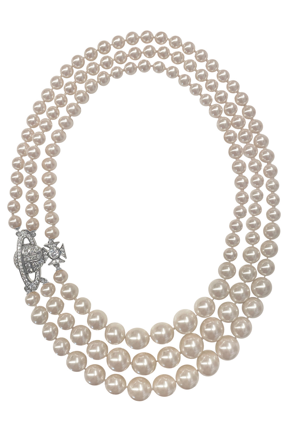 VIVIENNE WESTWOOD JEWELLERY Silver Graziella Three Row Pearl Necklace | Silver/Cream Rose Pearl