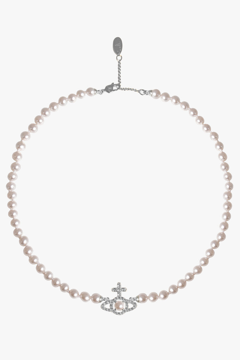 VIVIENNE WESTWOOD JEWELLRY SILVER / SILVER OLYMPIA PEARL NECKLACE | CREAM ROSE PEARL/SILVER