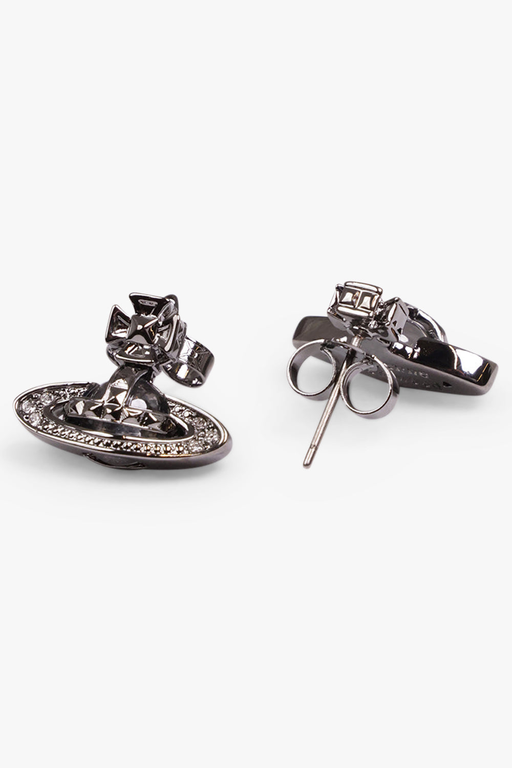 VIVIENNE WESTWOOD JEWELLERY Black Pina Bas Relief Earrings | Ruthenium/Crystal