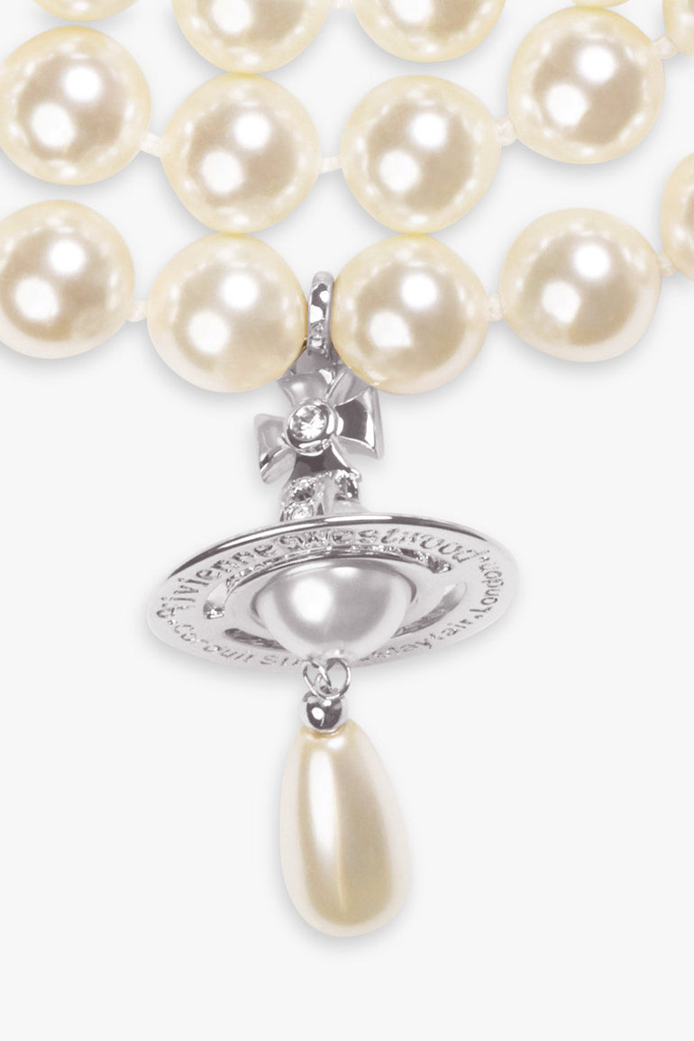 VIVIENNE WESTWOOD JEWELLERY SILVER / White/Silver Three Row Pearl Drop Choker | White/Silver