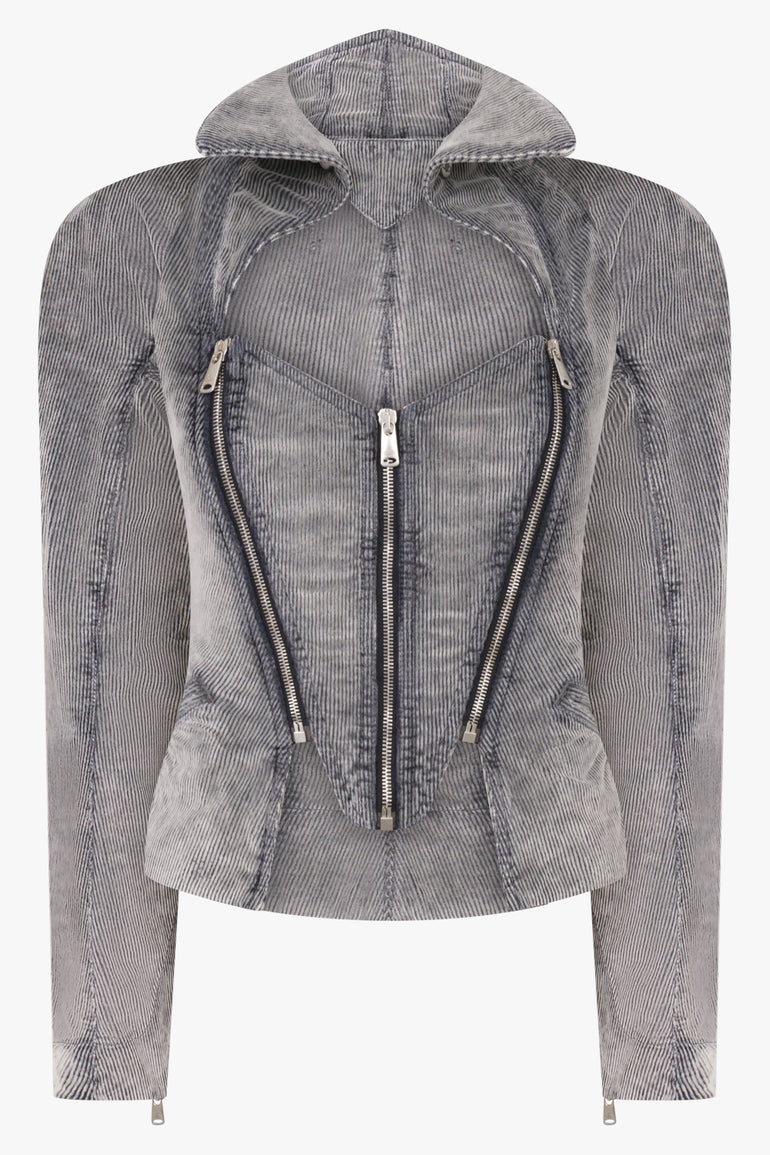 VIVIENNE WESTWOOD RTW Beetle Zip Denim Corduroy Jacket | Grey