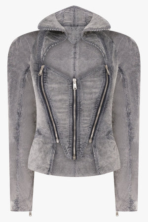 VIVIENNE WESTWOOD RTW Beetle Zip Denim Corduroy Jacket | Grey