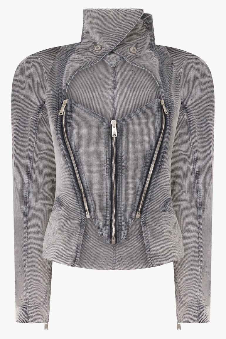 VIVIENNE WESTWOOD RTW Beetle Zip Denim Corduroy Jacket | Grey