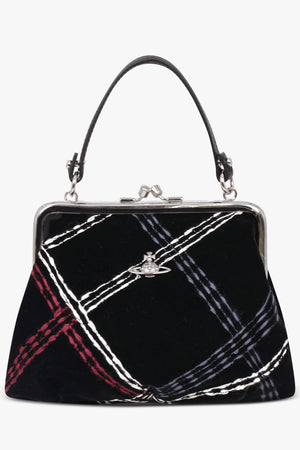 Granny Frame Check Velvet Purse | Black/Multi