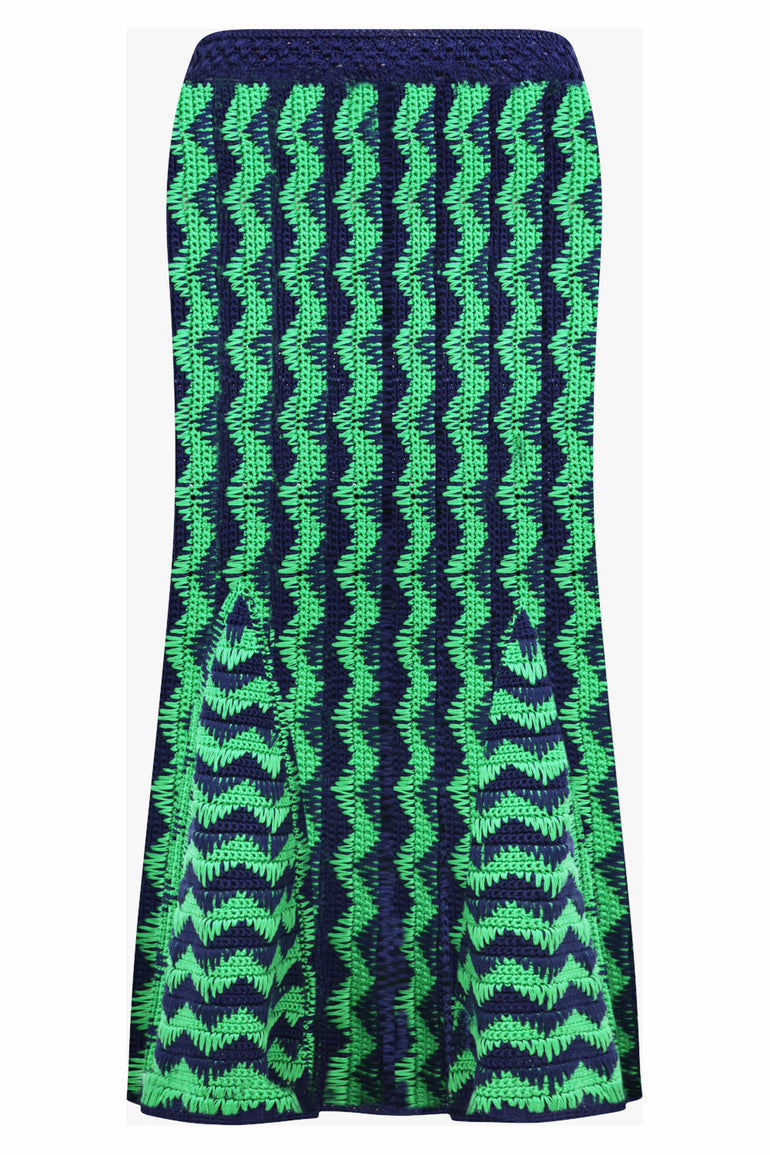 WALES BONNER RTW Ocean Zigzag Skirt | Green/Navy