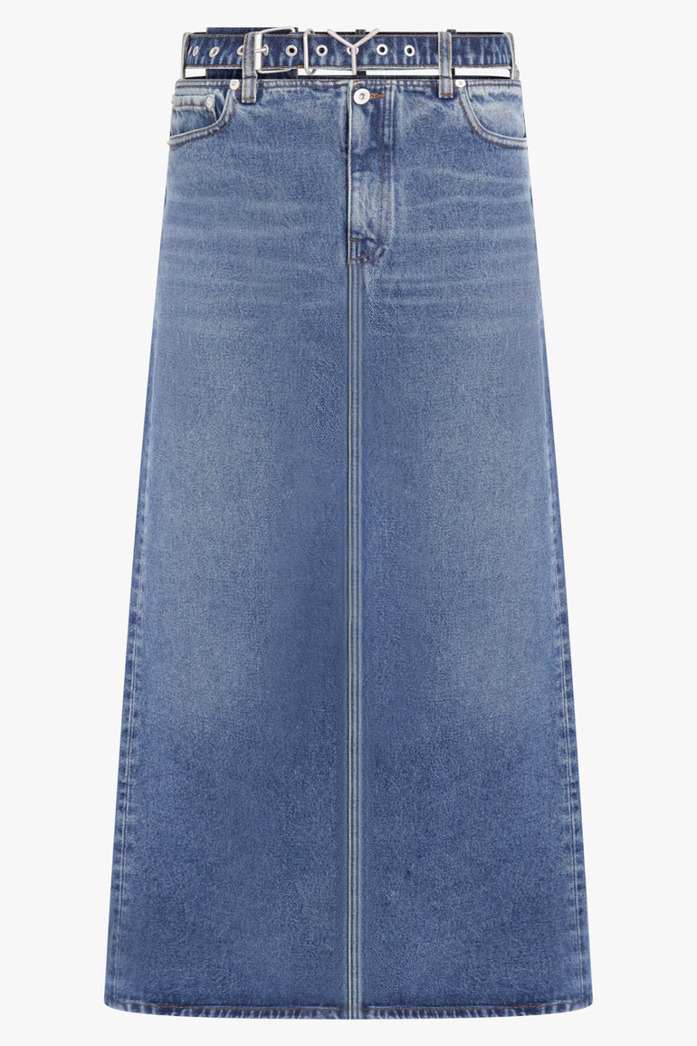 Y/PROJECT RTW Y Belt Denim Midi Skirt | Evergreen Vintage Blue