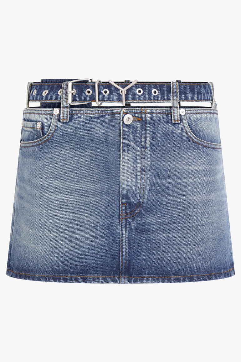 Y/PROJECT RTW Y Belt Denim Mini Skirt | Evergreen Vintage Blue