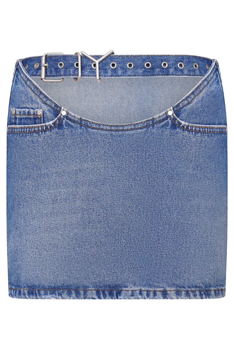 Y/PROJECT SKIRTS DENIM SKIRT Y-BELT ARC CUT OUT | FADED BLUE