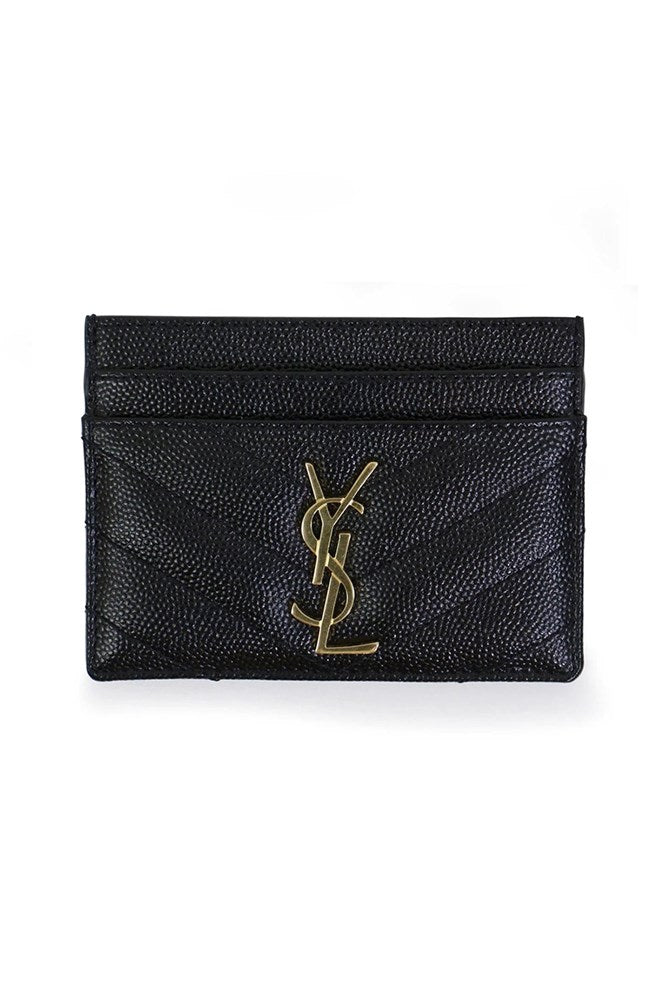 SAINT LAURENT SMALL LEATHER GOODS BLACK MONOGRAMME QUILTED CARD HOLDER BLACK/GOLD