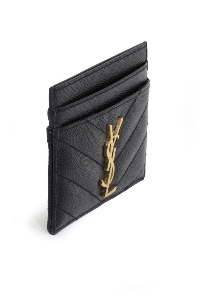 SAINT LAURENT SMALL LEATHER GOODS BLACK MONOGRAMME QUILTED CARD HOLDER BLACK/GOLD